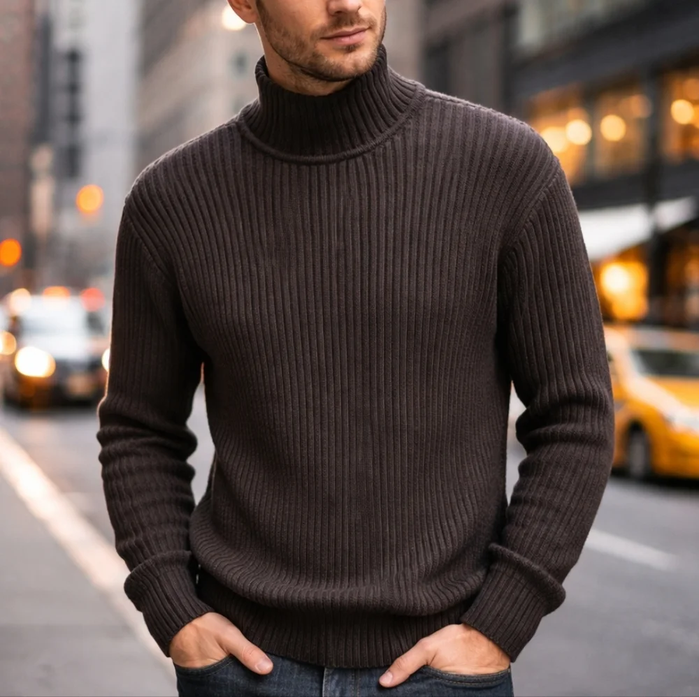 Alfani Men’s Ribbed Turtleneck Sweater Dark Brown XL New With Tags